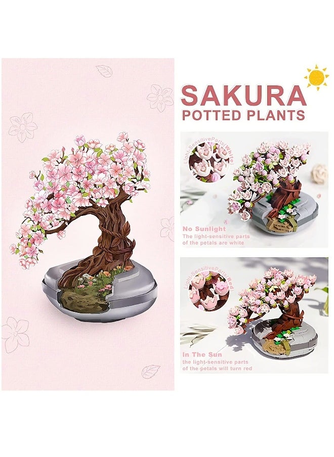 Cherry Bonsai Tree Building Sets for Girls, MAKINGTEC Mini Building Blocks of Cherry Blossom Bonsai Tree kit,426pcs Mini Bricks Sakura Tree House, Good Gift Choice for Kids and Adults.