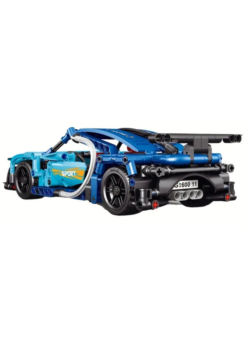 448pcs City Mechanical Racing Car Building Blocks Set, ABS Plastic, Creative Construction Vehicle Model, Easy-to-Assemble, Blue and Light Blue, for Children Ages 6+