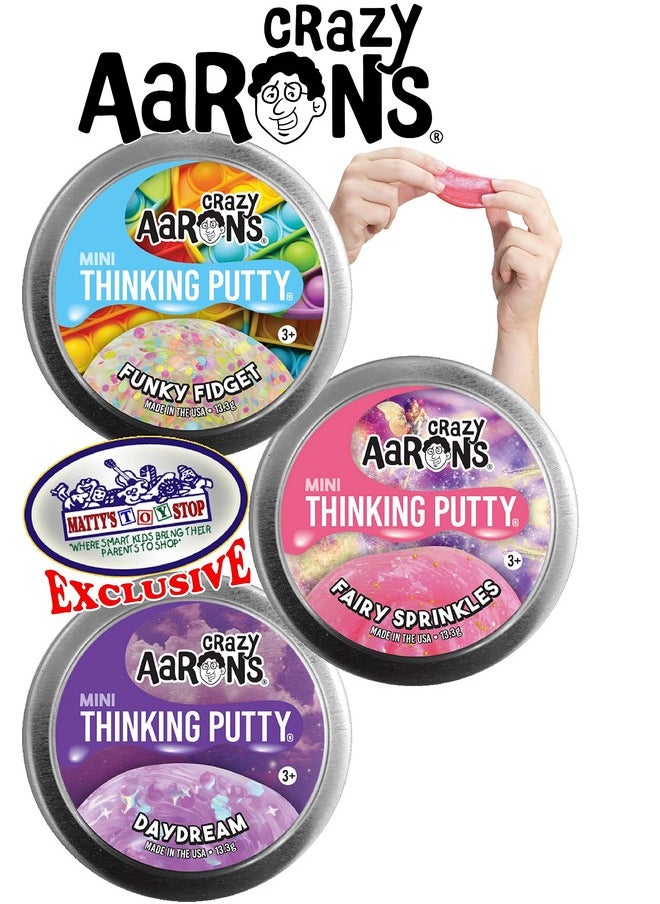 Crazy Aaron'S Putty Mini Tins Funky Fidget, Daydream & Fairy Sprinkles Gift Set Bundle - 3 Pack (13.3G Each)