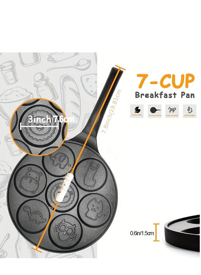 Seven - Hole Cartoon Frying Pan: A Non - Stick Pan for Kitchen Pancakes and Eggs in Black