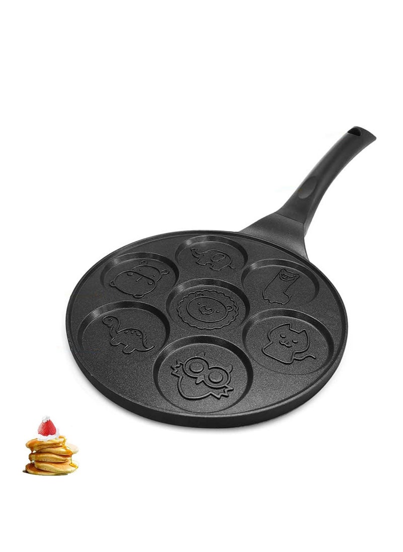 Seven - Hole Cartoon Frying Pan: A Non - Stick Pan for Kitchen Pancakes and Eggs in Black