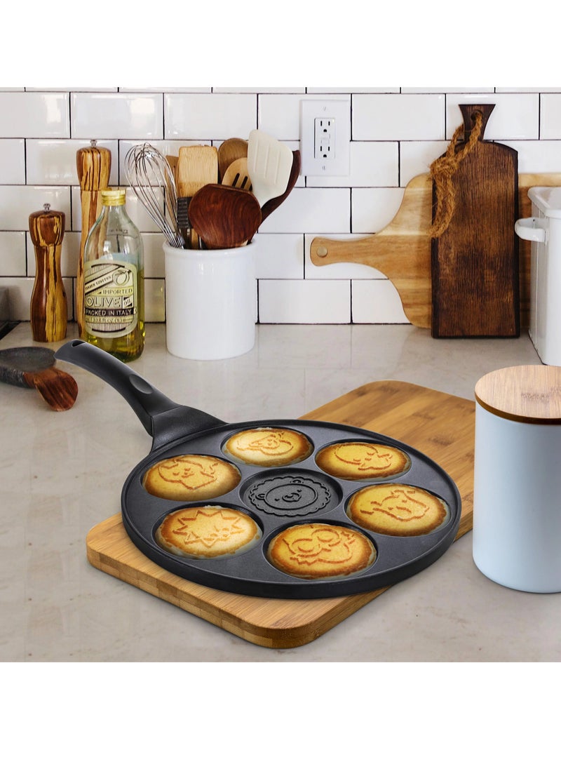 Seven - Hole Cartoon Frying Pan: A Non - Stick Pan for Kitchen Pancakes and Eggs in Black