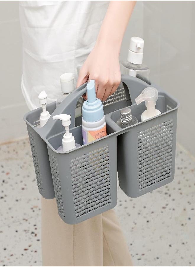 UUJOLY Plastic Portable Shower Caddy Basket Bucket, Cleaning Shower Basket with Handle Compartments Storage Basket Organizer for Bathroom Kitchen College Dorm Sink, Grey