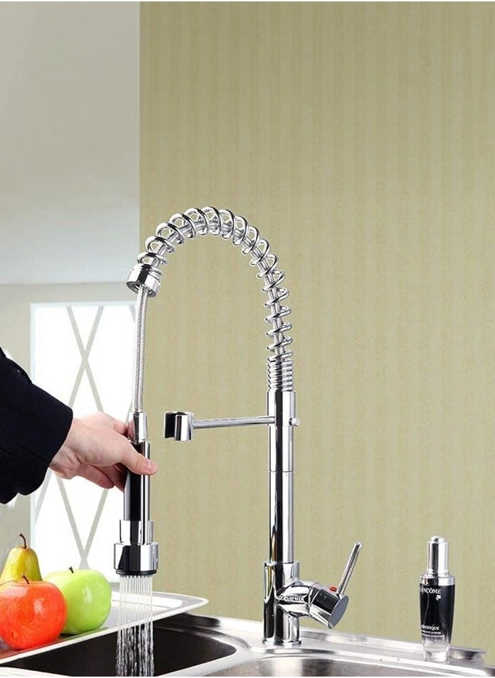 Single Handle Spring Pull-Down Kitchen Faucet, Stainless Steel Finish, 360 Degree Swivel