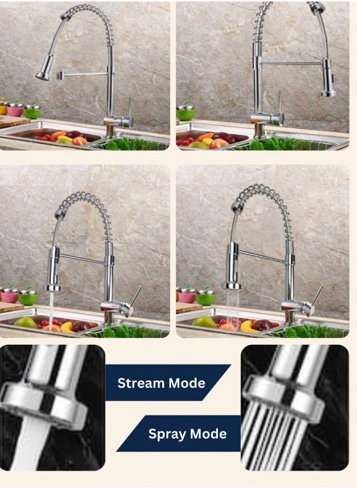 Single Handle Spring Pull-Down Kitchen Faucet, Stainless Steel Finish, 360 Degree Swivel