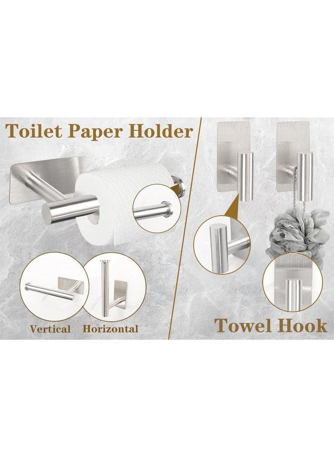 6 PCS Self Adhesive Bathroom Hardware Set, Stainless Steel Towel Rack Set - 16In Bath Towel Bar+Toilet Paper Holder+3 Towel Hooks+Towel Ring No Drill Bathroom Accessory Kit(Brushed Nickel)