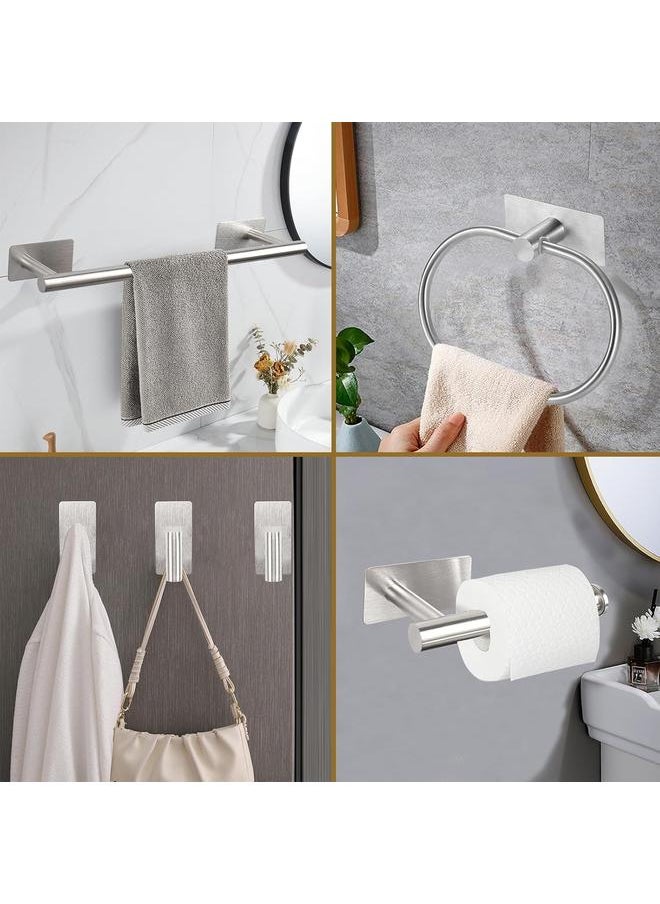 6 PCS Self Adhesive Bathroom Hardware Set, Stainless Steel Towel Rack Set - 16In Bath Towel Bar+Toilet Paper Holder+3 Towel Hooks+Towel Ring No Drill Bathroom Accessory Kit(Brushed Nickel)