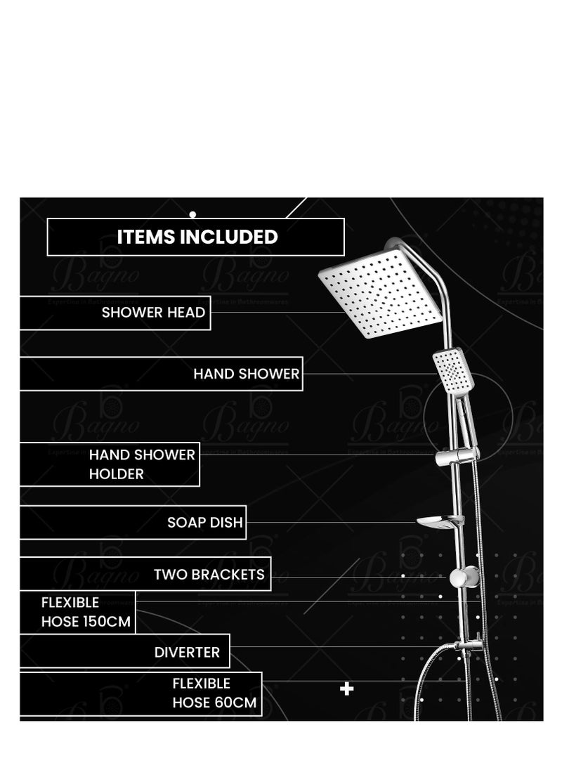 B BAGNO Shower Kit 85-4C with diverter, 210MM shower head, With 15° Rotation Angle / 260MM hand shower Rainfall shower