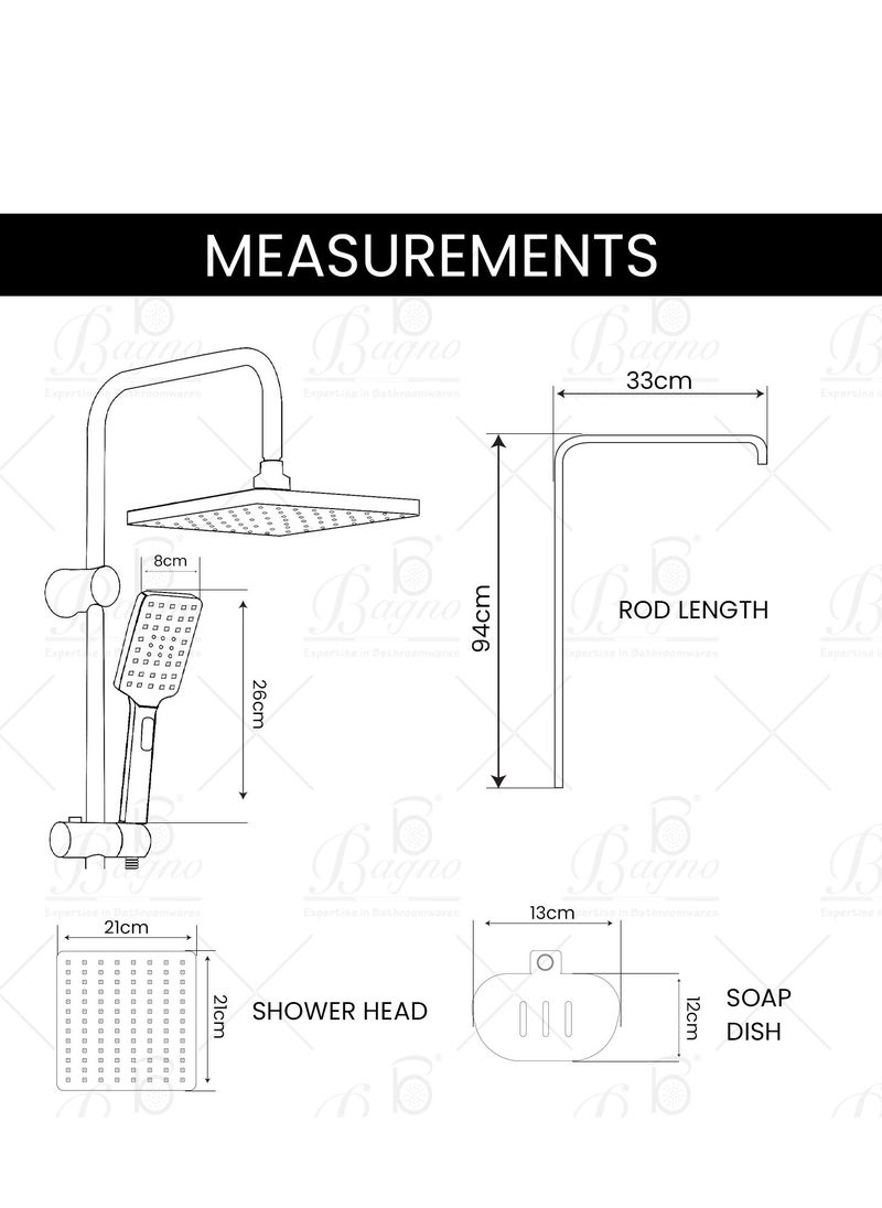 B BAGNO Shower Kit 85-4C with diverter, 210MM shower head, With 15° Rotation Angle / 260MM hand shower Rainfall shower