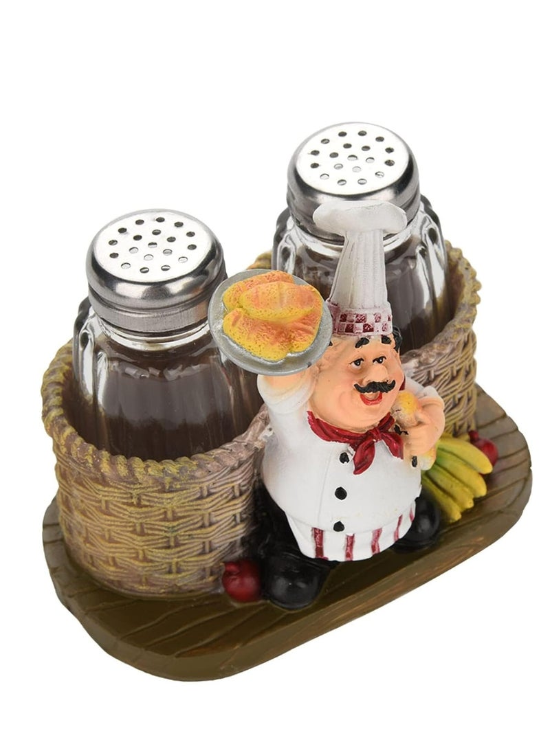 Chef Figurine Salt and Pepper Shaker Set with Storage Holder - Refillable for Kitchen, BBQ, and Camping.