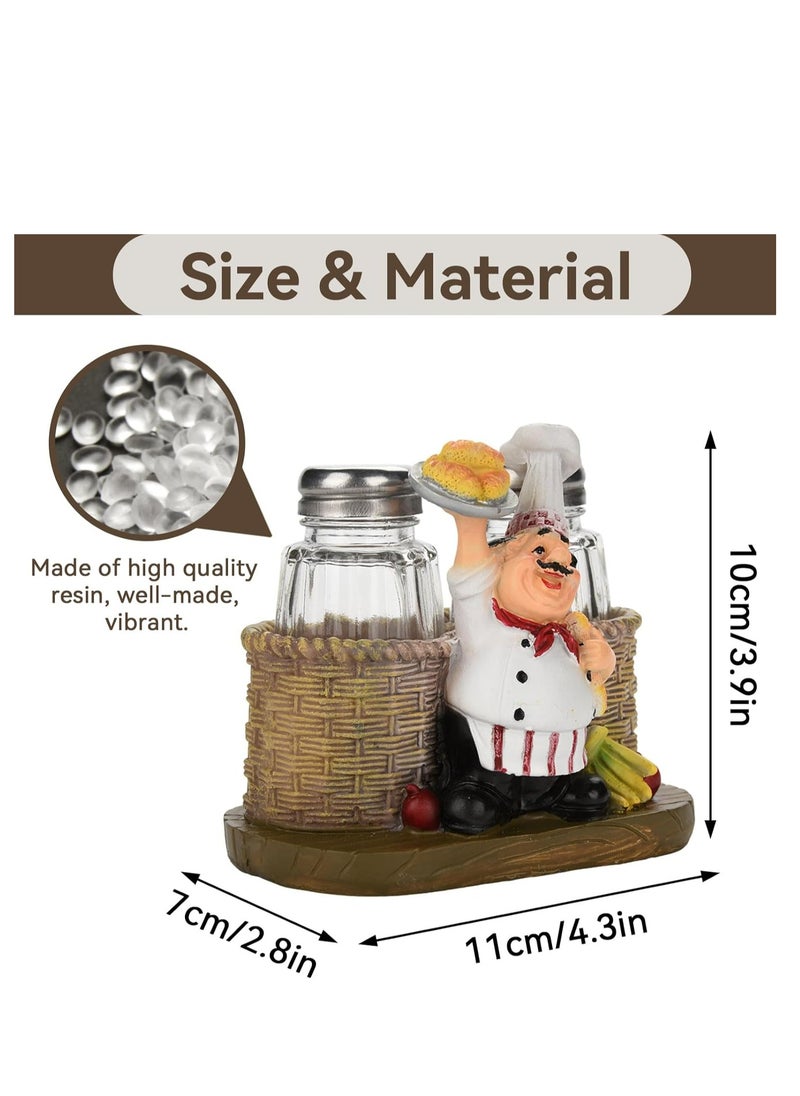 Chef Figurine Salt and Pepper Shaker Set with Storage Holder - Refillable for Kitchen, BBQ, and Camping.