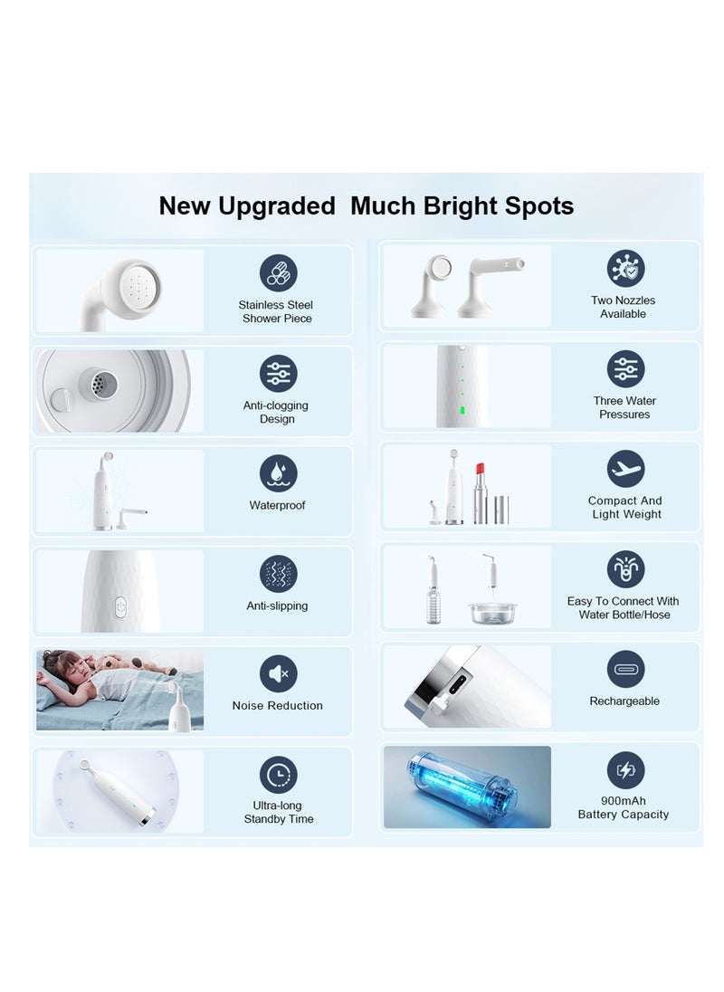 Electric Portable Bidet Sprayer with 2 Spray-heads and 3 Modes, UZMORE UZ-24001 - White