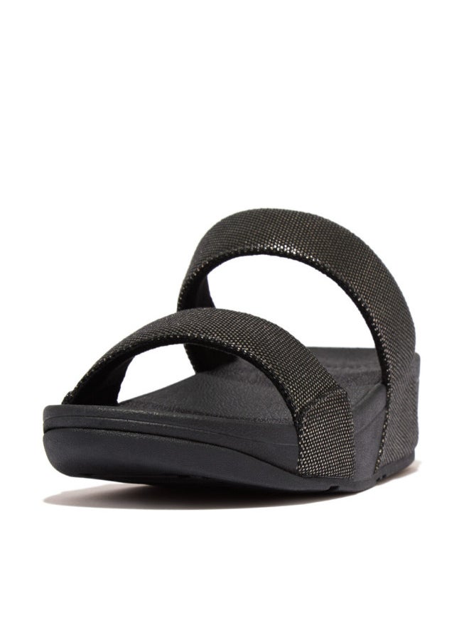 049-816 Fitflop Ladies Sandals Lulu Glitz-Canvas Slides - Pewter Black HR2-B06