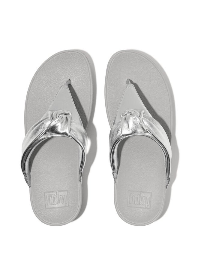 049-812 Fitflop Ladies Sandals Lulu Padded-Knot Metallic-Leather Toe-Post Sandals - Silver HN8-011