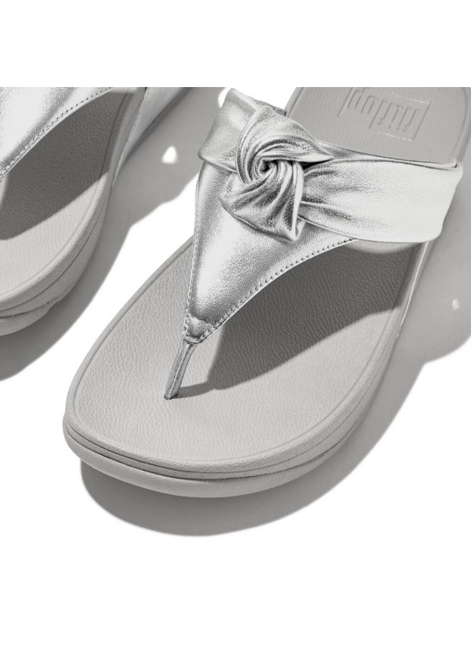 049-812 Fitflop Ladies Sandals Lulu Padded-Knot Metallic-Leather Toe-Post Sandals - Silver HN8-011