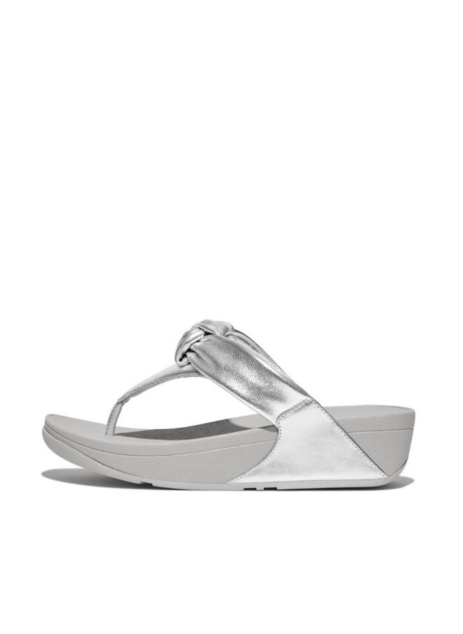 049-812 Fitflop Ladies Sandals Lulu Padded-Knot Metallic-Leather Toe-Post Sandals - Silver HN8-011