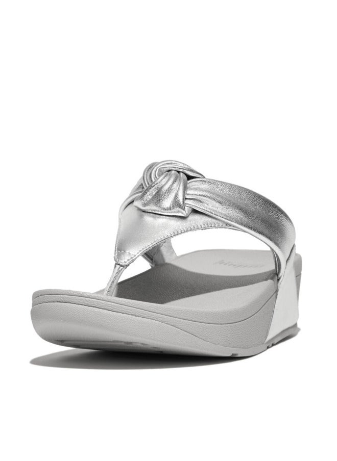 049-812 Fitflop Ladies Sandals Lulu Padded-Knot Metallic-Leather Toe-Post Sandals - Silver HN8-011