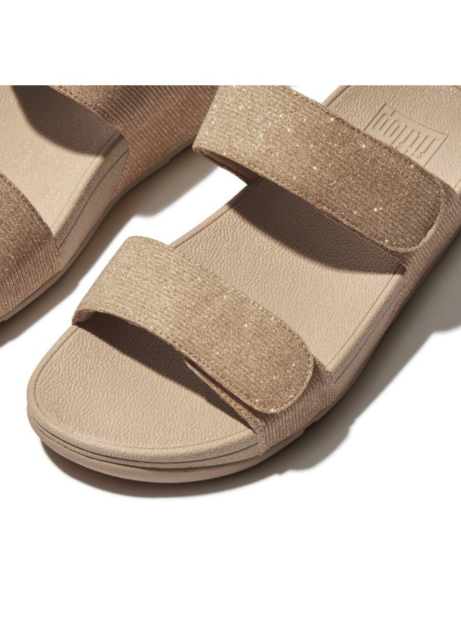 049-810 Fitflop Ladies Sandals Lulu Adjustable Shimmerlux Slides - Latte Beige FZ9-A94