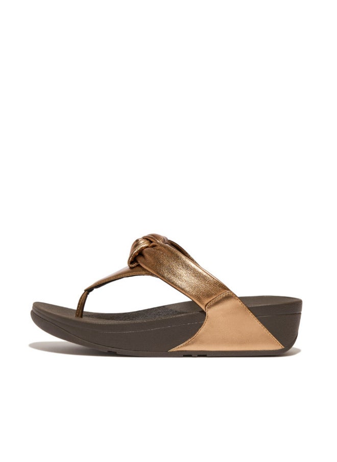 049-813 Fitflop Ladies Sandals Lulu Padded-Knot Metallic-Leather Toe-Post Sandals - Bronze HN8-012