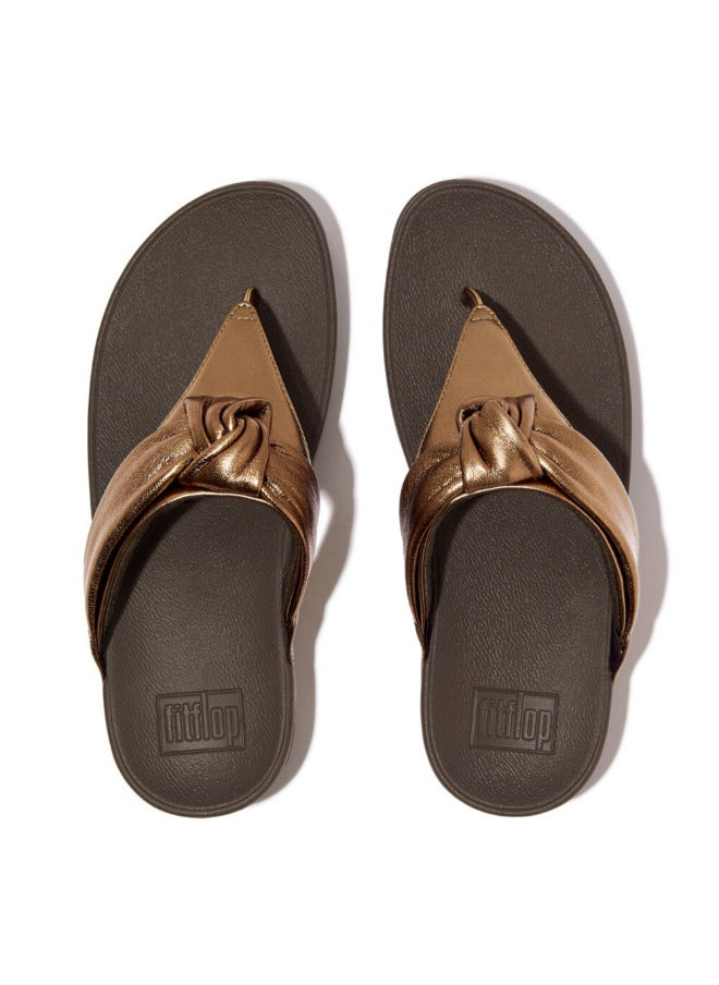 049-813 Fitflop Ladies Sandals Lulu Padded-Knot Metallic-Leather Toe-Post Sandals - Bronze HN8-012