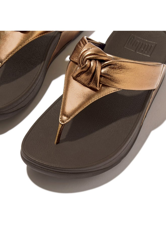 049-813 Fitflop Ladies Sandals Lulu Padded-Knot Metallic-Leather Toe-Post Sandals - Bronze HN8-012