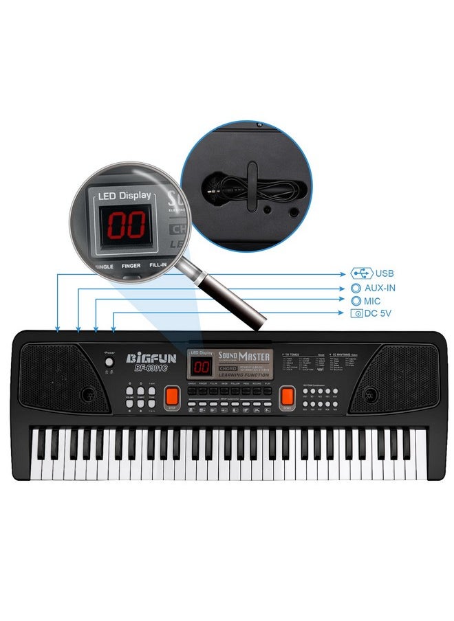 Piano For Kids With Microphone, Keyboard Piano For Beginners Electronic Keyboard 61 Keys With Dual Speakers/Led Display/Aux-In Jack/Music Stand Piano Toys For Boys Girls Ages 3-12