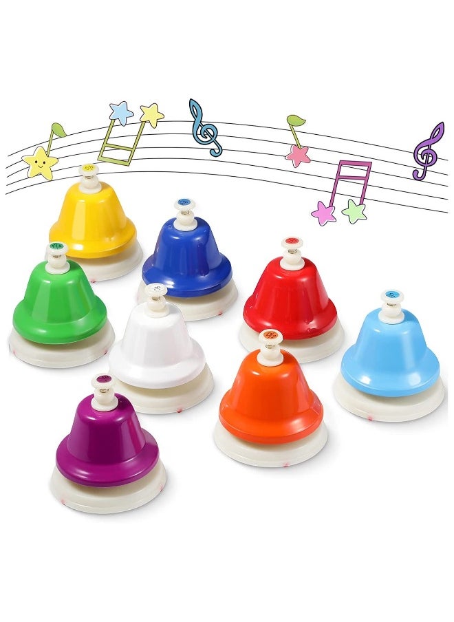 Desk Bells for Kids, 8 Notes Diatonic Colorful Metal Hand Bells Set, Percussion Musical Instrument, Great Holiday Birthday Gift for Children