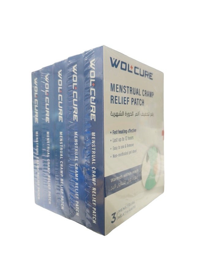 Wolcure Menstrual Cramp Relief Patch - 3 Heatwraps per Pack, 5 Packs, Fast Heating, Lasts Up to 12 Hours, Non-Medicated, Easy to Use