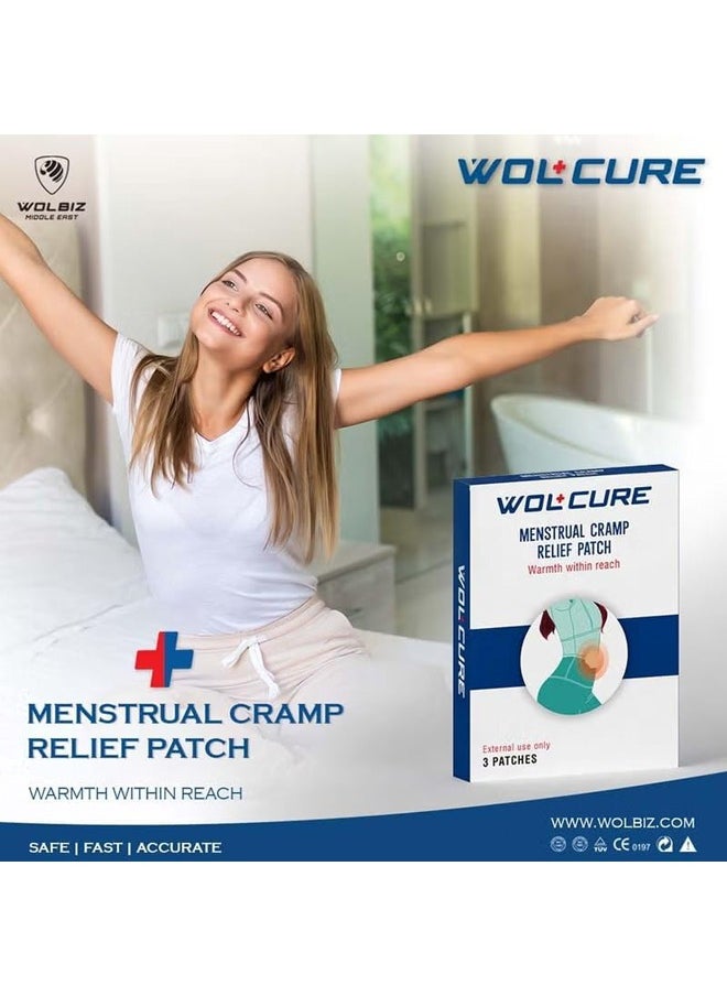 Wolcure Menstrual Cramp Relief Patch - 3 Heatwraps per Pack, 5 Packs, Fast Heating, Lasts Up to 12 Hours, Non-Medicated, Easy to Use