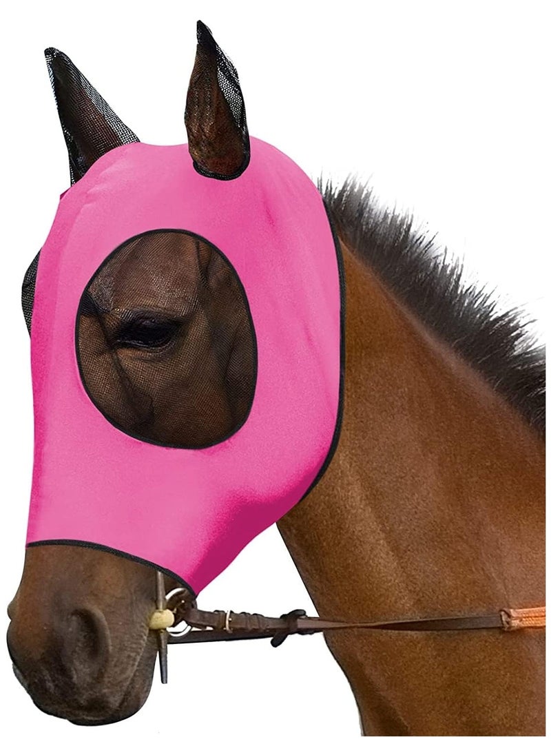 Horse Fly Mask, Horse Mask with Ears, Extra Comfort Grip Soft Mesh Horse Mask with Ears (Pink)