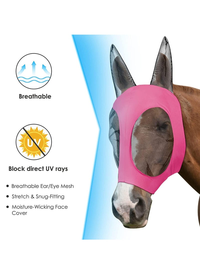 Horse Fly Mask, Horse Mask with Ears, Extra Comfort Grip Soft Mesh Horse Mask with Ears (Pink)