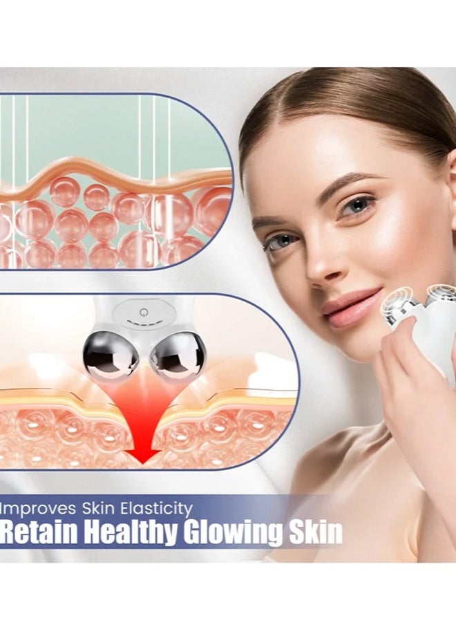 Micro Current Skin Tightening Device，Microcurrent Face Device Roller Rechargeable USB Mini Facial Massager, Micro-current beauty instrument Lift puller Home lift import instrument V face roller face massager #White