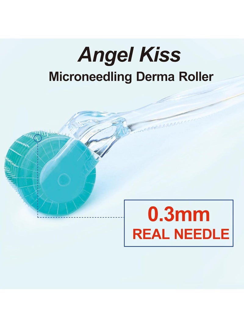 Angel Kiss Derma Roller REAL NEEDLE - 0.3mm Microneedling Roller for Face Body, 192 Individual Stainless Steel Needles, Face Microdermabrasion Roller for Men and Women