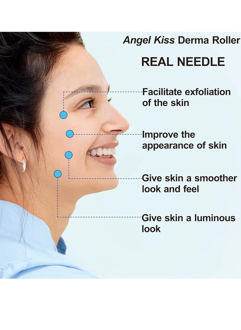Angel Kiss Derma Roller REAL NEEDLE - 0.3mm Microneedling Roller for Face Body, 192 Individual Stainless Steel Needles, Face Microdermabrasion Roller for Men and Women