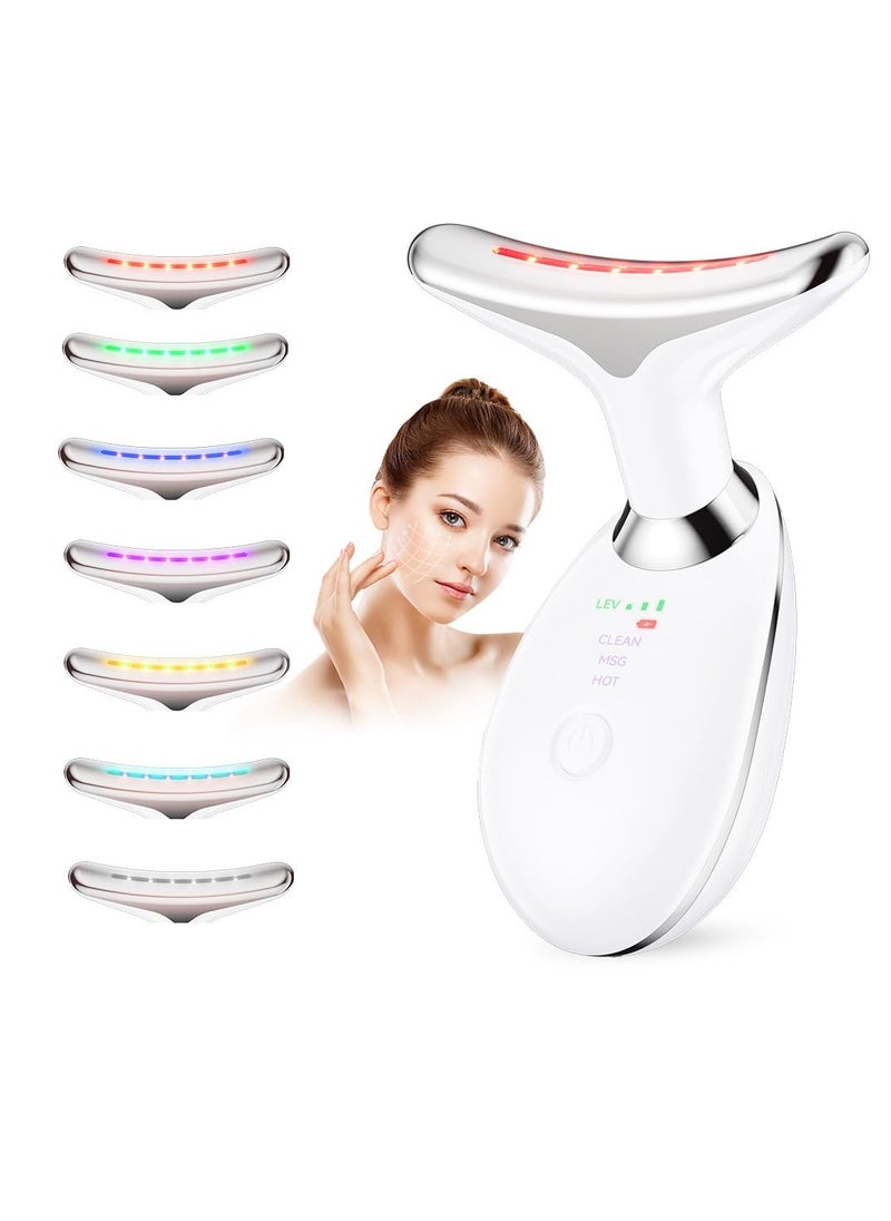 Neck Face Massager, 7- in -1 Multifunctional Facial Massager, Face Sculpting Tool for Skin Care, at-Home Face Tool with Vibration and Thermal, White