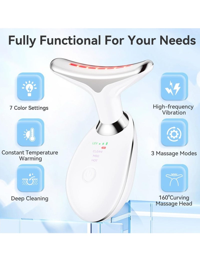 Neck Face Massager, 7- in -1 Multifunctional Facial Massager, Face Sculpting Tool for Skin Care, at-Home Face Tool with Vibration and Thermal, White