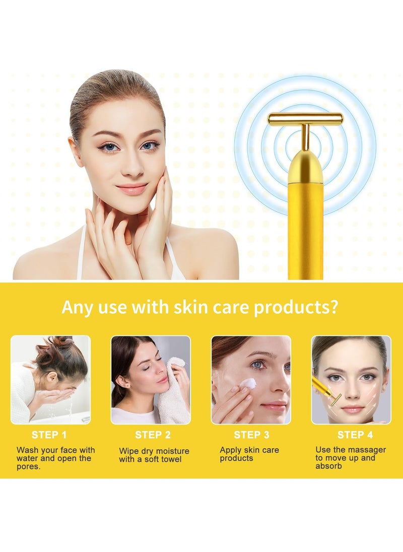 Aubric Face Massager Electric Beauty Bar 24k Golden Facial Massage Tool, T-Shape Electric Vibrating Wand Face Neck Skin Firming Lifting Tighting Wrinkles Reducing Body Treatment Anti Aging Device