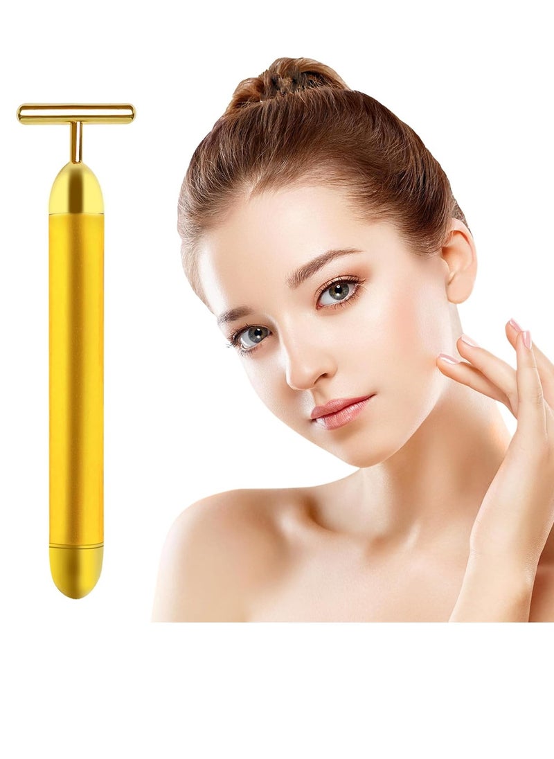 Aubric Face Massager Electric Beauty Bar 24k Golden Facial Massage Tool, T-Shape Electric Vibrating Wand Face Neck Skin Firming Lifting Tighting Wrinkles Reducing Body Treatment Anti Aging Device