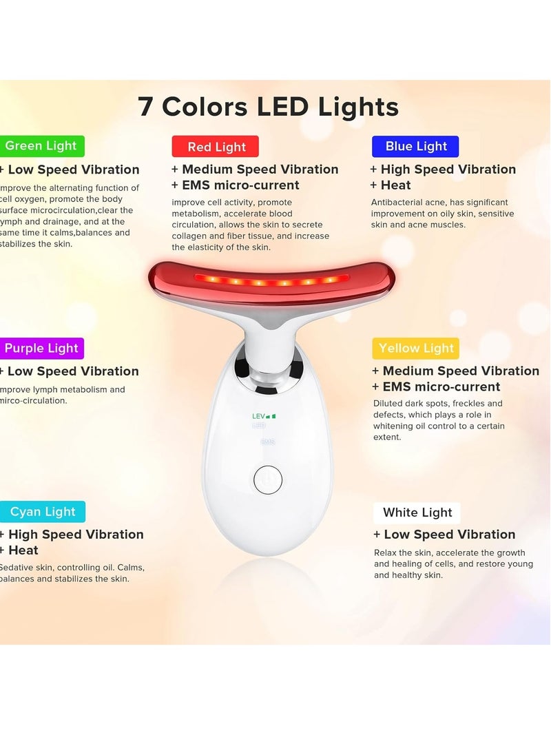 Face Neck Massager with 7-Color Light Modes for Skin Care,Tightening,Smoothness - Red LED Light Therapy Device Triple-Action Beauty Tool