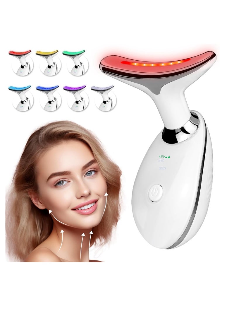 Face Neck Massager with 7-Color Light Modes for Skin Care,Tightening,Smoothness - Red LED Light Therapy Device Triple-Action Beauty Tool