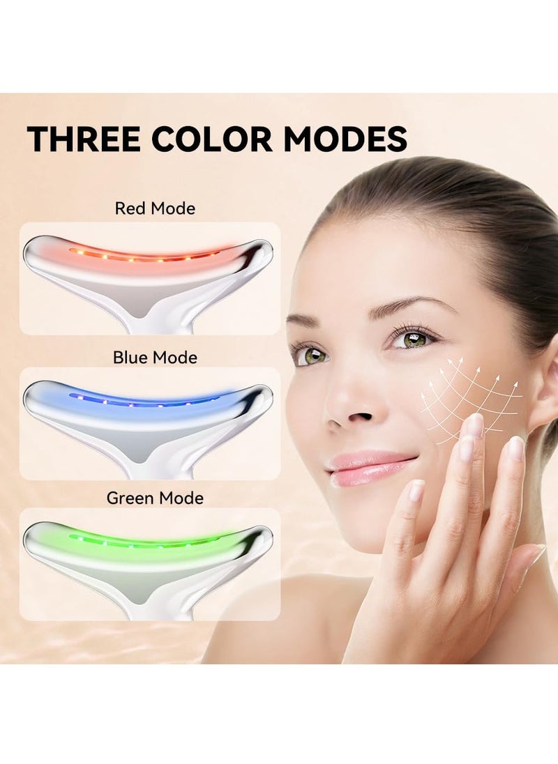 Neck Face Massager, Facial Massager Device, 3 Color Mode, Face Sculpting Tool for Double Chin with Thermal and Vibration (Whtie)