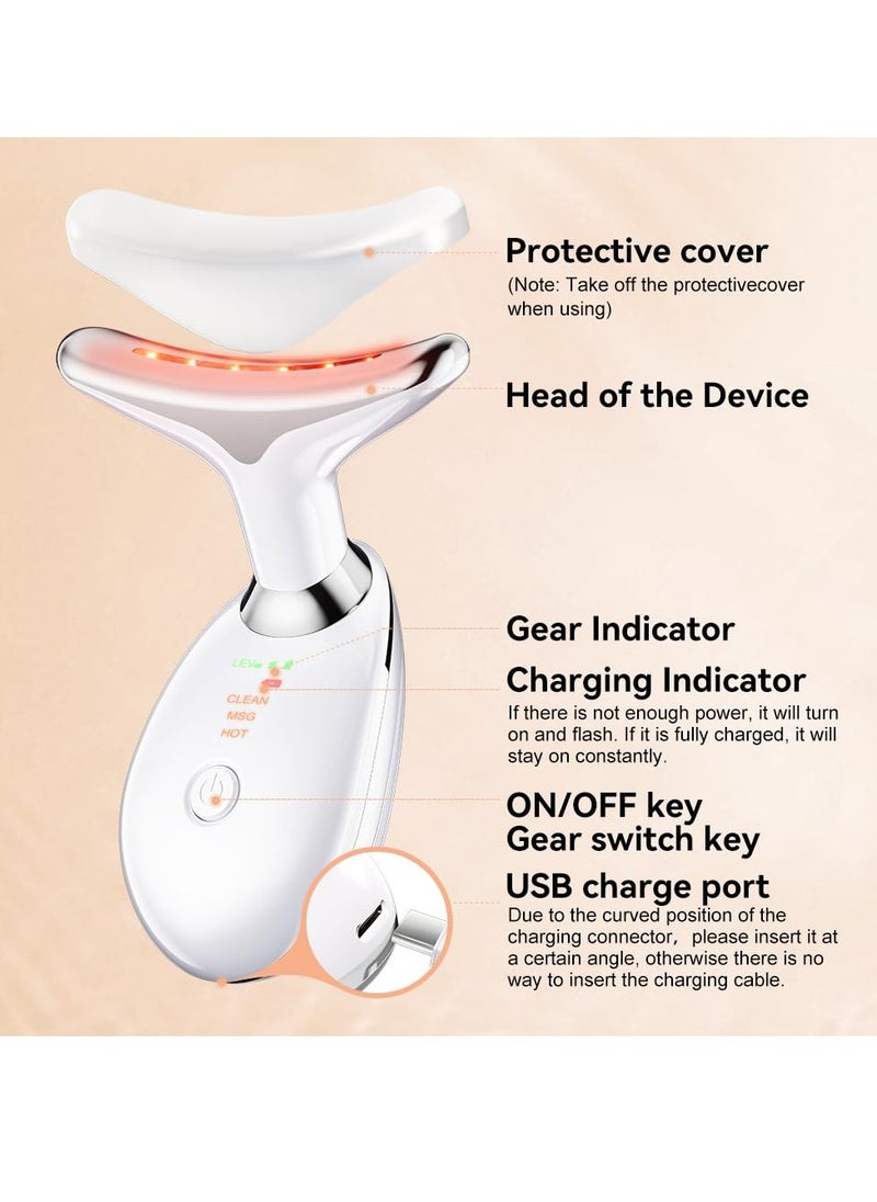 Neck Face Massager, Facial Massager Device, 3 Color Mode, Face Sculpting Tool for Double Chin with Thermal and Vibration (Whtie)