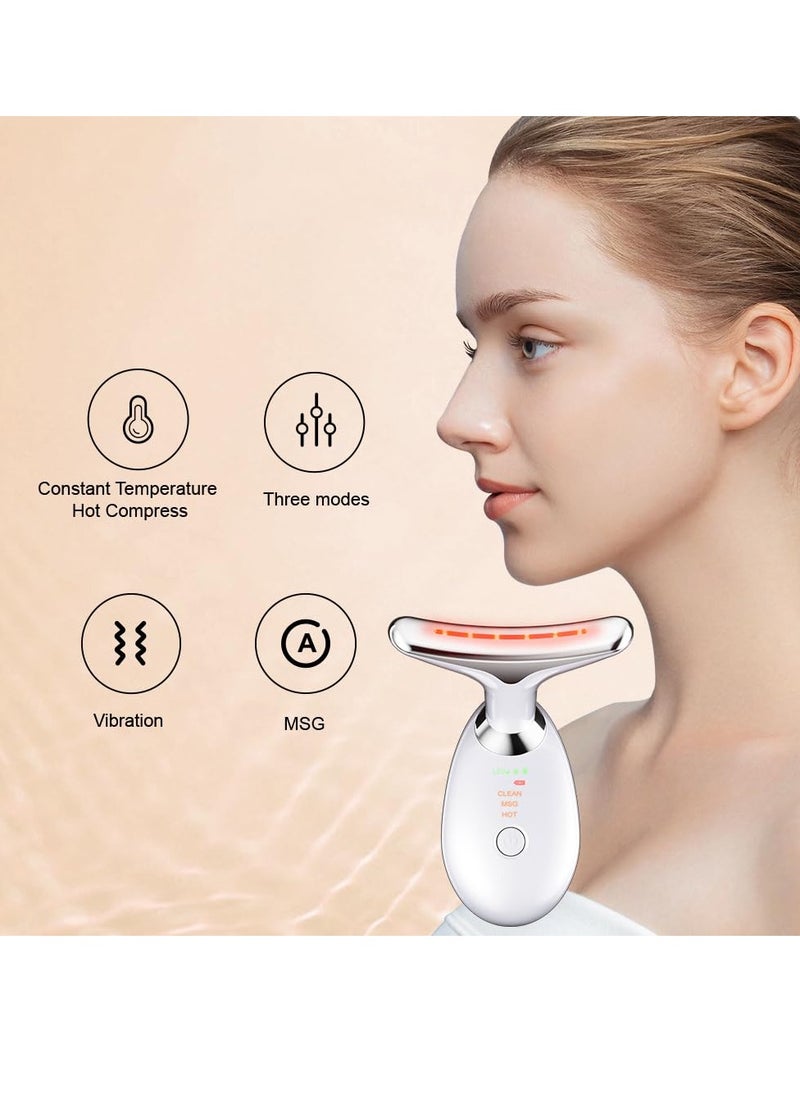 Neck Face Massager, Facial Massager Device, 3 Color Mode, Face Sculpting Tool for Double Chin with Thermal and Vibration (Whtie)