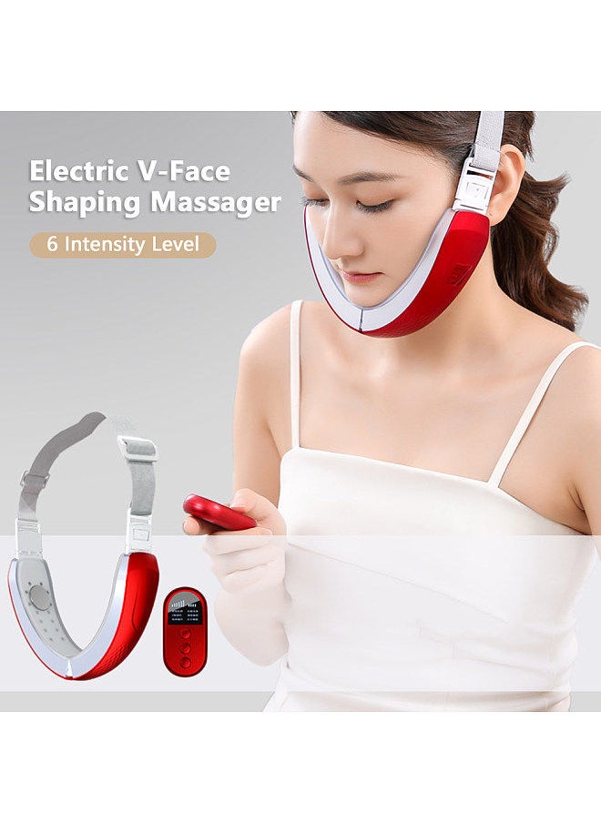 Electric V-Face Shaping Massager Facial Slimming LEDs Intelligent Face-Lifting Instrument 6 Modes Adjustable Chin V-Line Up Lift Belt Red Blue LEDs Photon Therapy with Remote Control