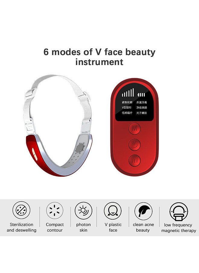 Electric V-Face Shaping Massager Facial Slimming LEDs Intelligent Face-Lifting Instrument 6 Modes Adjustable Chin V-Line Up Lift Belt Red Blue LEDs Photon Therapy with Remote Control