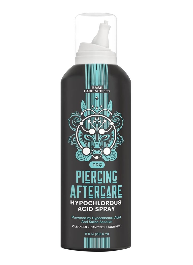 BASE LABORATORIES Hypochlorous Acid Spray 8oz | Piercing Aftercare Healing Solution for Piercings, Bumps, Keloids & Wounds - Nose, Ears, Belly