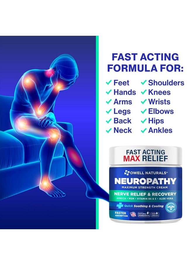 Neuropathy Cream Extra Strength Nerve Relief Cream For Foot, Hands, Legs, Toes With Arnica, Vitamin B6, Aloe Vera, Msm - Made In Usa