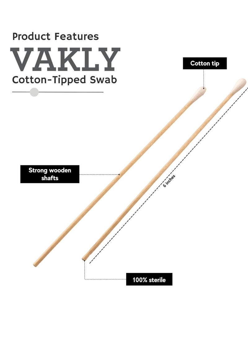 200 Sterile Cotton Tipped Applicators 6’’ - Long 6 inch Wooden Medical Cotton Tip Applicator Swabsticks with Shaft and Soft Swabs for Location Application, Cleaning, Crafts and More