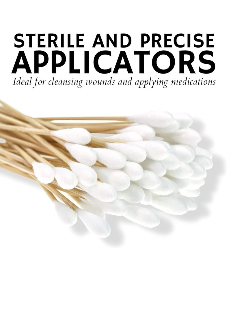 200 Sterile Cotton Tipped Applicators 6’’ - Long 6 inch Wooden Medical Cotton Tip Applicator Swabsticks with Shaft and Soft Swabs for Location Application, Cleaning, Crafts and More