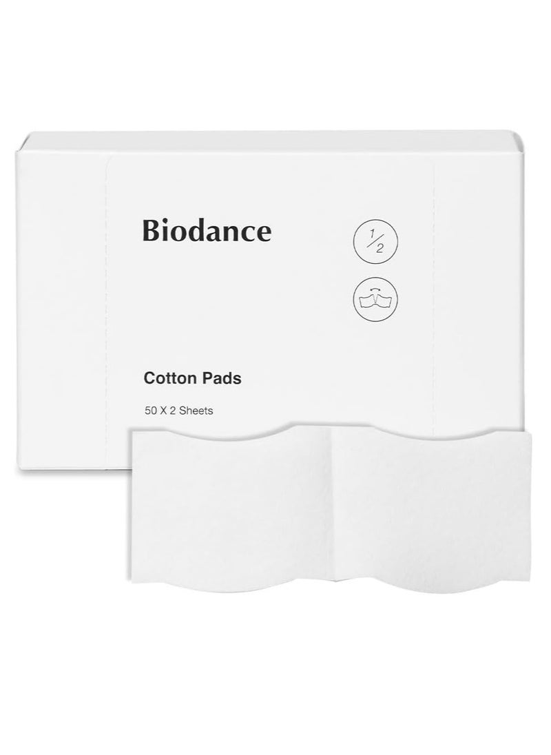 Biodance Cotton Pads, Soft and Thin Square Cotton Pads for Face Toner, Makeup Remover and Facial Cleansing 50 x 2 Sheets